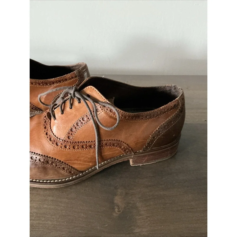 Cole Haan Wing Tip Oxford Dress Shoes Cognac Brown‎ Leather Sz 9